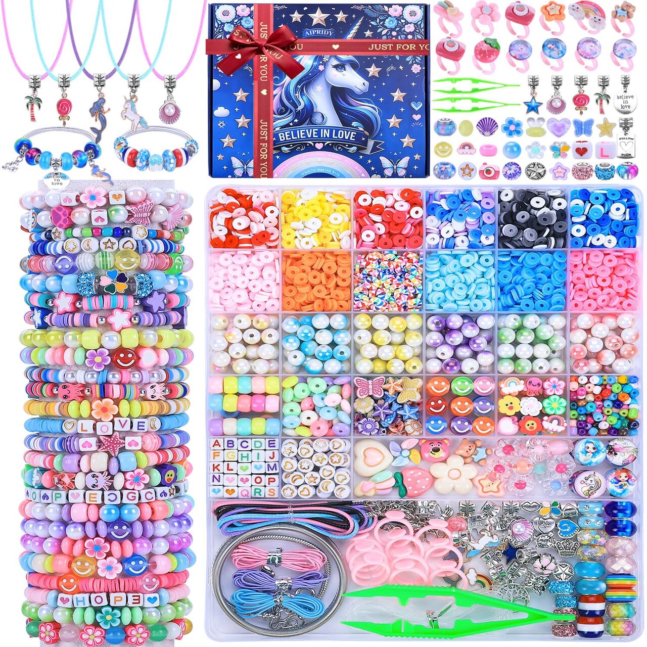 3200 Pcs Girls Toys Bracelet Making Kit, Unicorn/Mermaid Clay Beads Jewelry Activity Kit, DIY Crafts Birthday Christmas Gifts for Girls Ages 5 6 7 8 9 10 11 12 Years Old (Sapphire Blue)